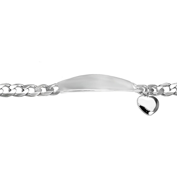 Trustmark Engravable Silver Italian Bar Bracelet with Heart Charm and Curb Chain
