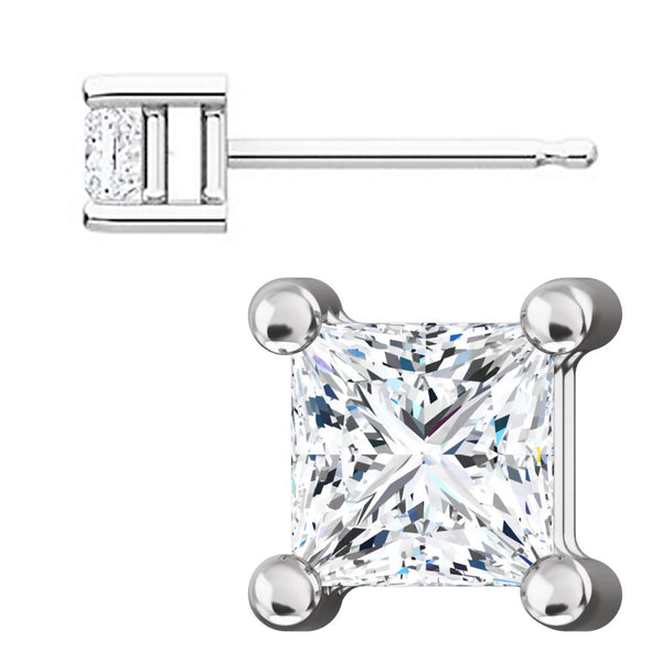 Kendra: 3mm 0.35ct Princess Cut Russian Ice CZ Stud Earrings 925 Silver