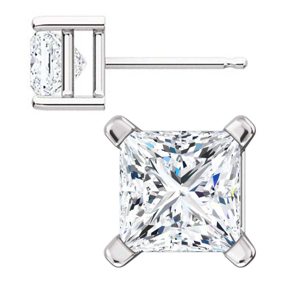 Kendra: 5mm, 1.5ct Princess Cut Russian CZ Basket Set Stud Earrings