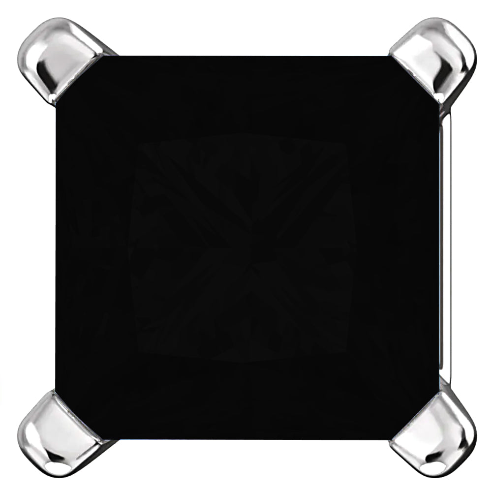 Sterling Silver Princess Cut Black Ice CZ Basket Set Stud Earrings