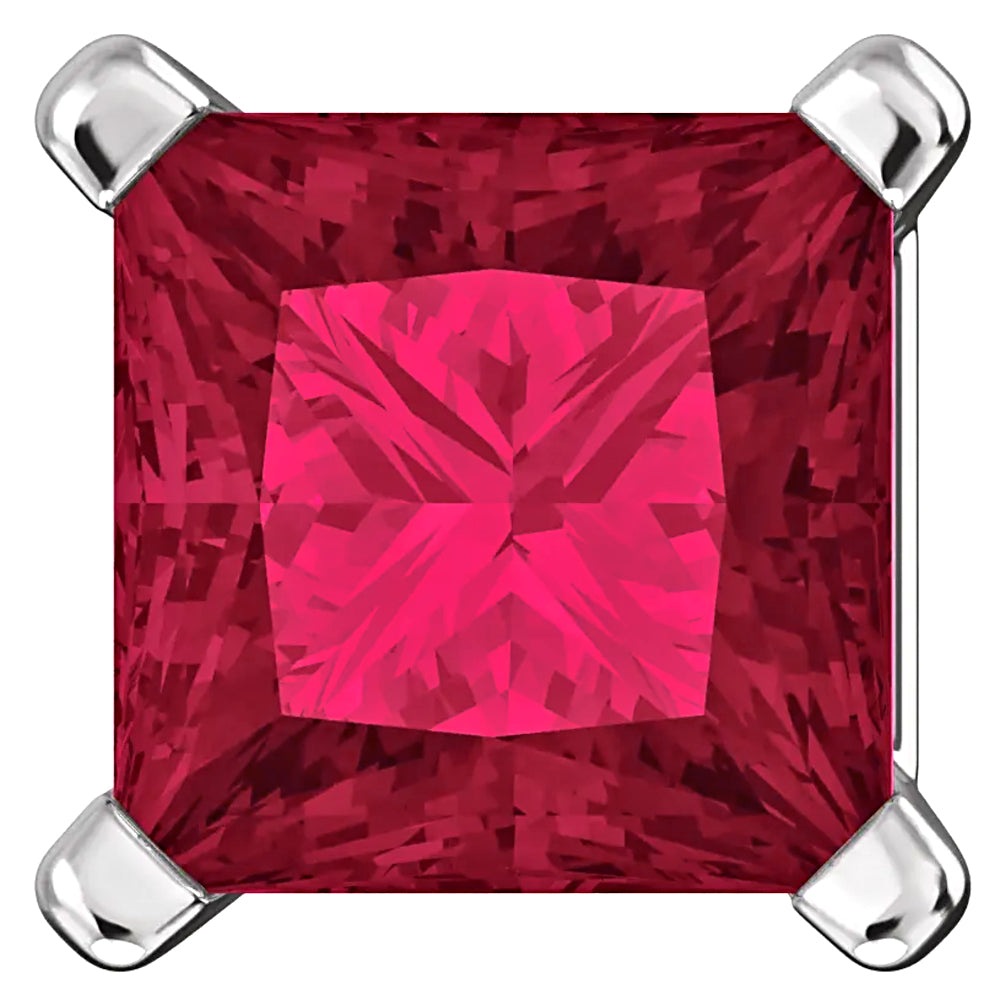 Sterling Silver Princess Cut Ruby Ice CZ Basket Set Stud Earrings