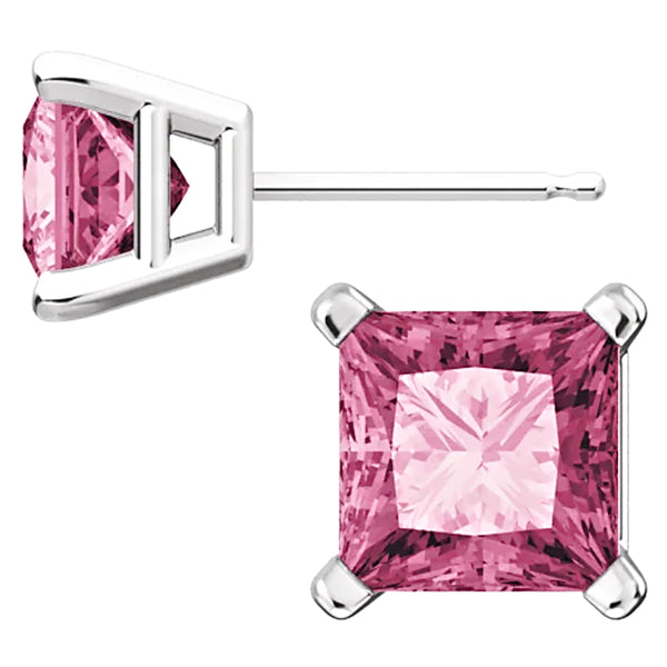 Sterling Silver Princess Cut Tourmaline Ice CZ Basket Set Stud Earrings