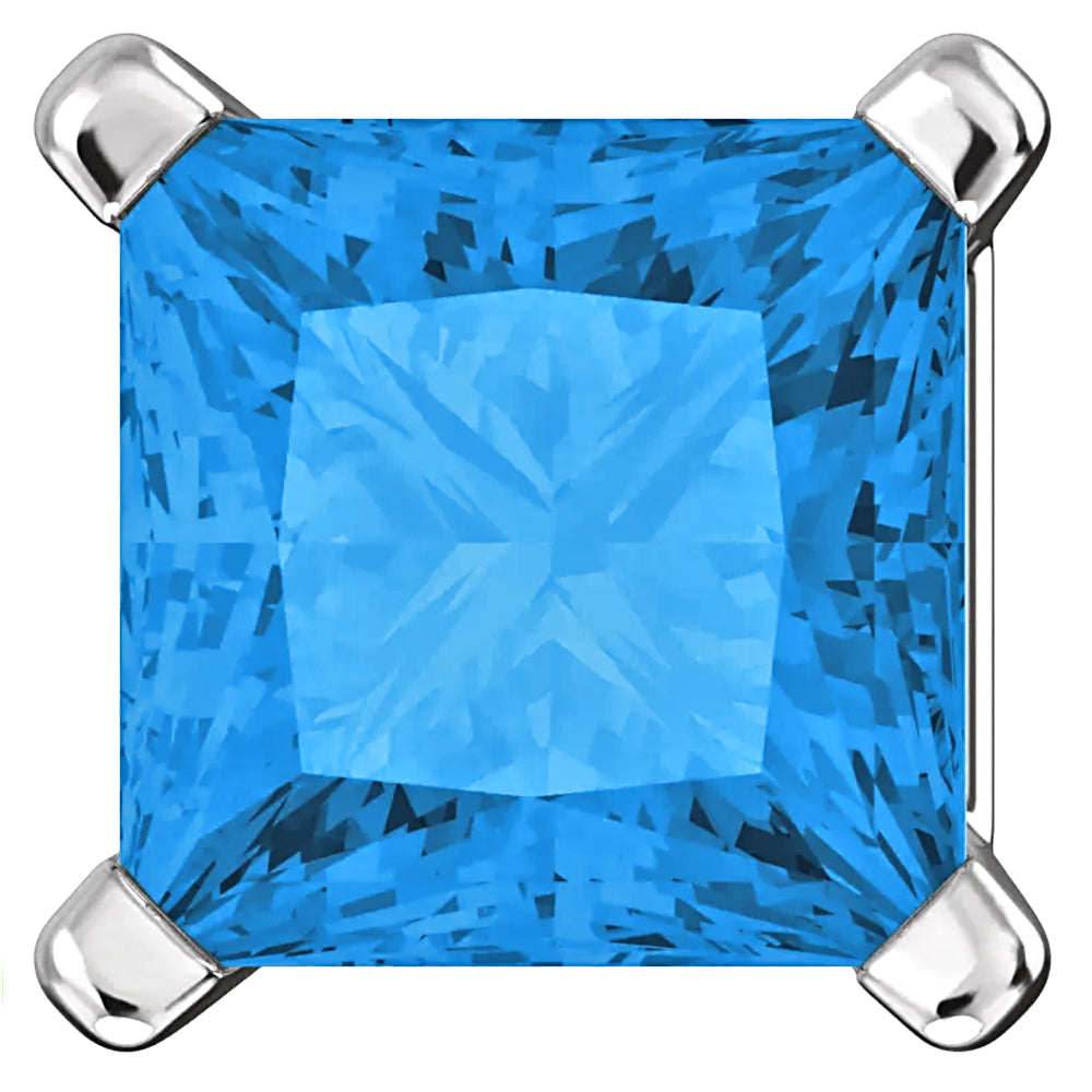 Sterling Silver Princess Cut Blue Zircon Ice CZ Basket Set Stud Earrings