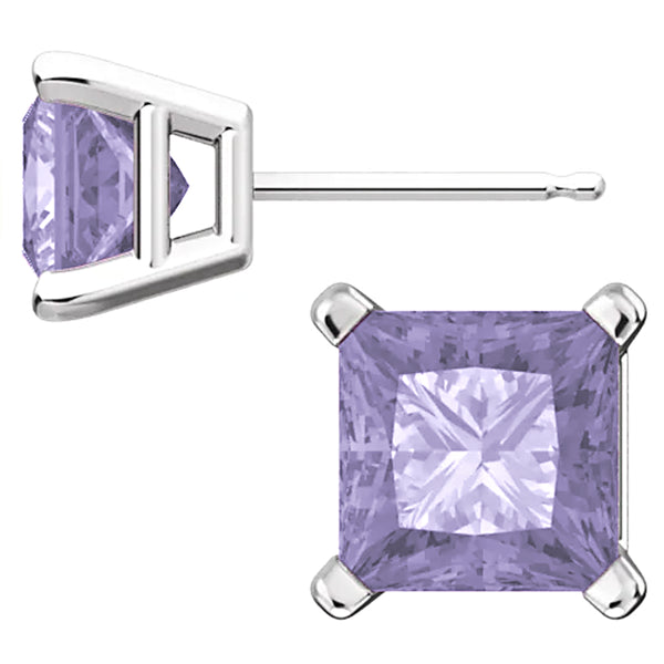 Sterling Silver Princess Cut Alexandrite Ice CZ Basket Set Stud Earrings