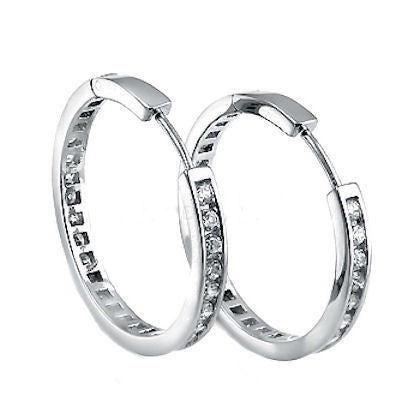 30mm Russian CZ Eternity Hoop Earrings 925 Silver, 2.9 cts - Trustmark Jewelers - Earrings - 1