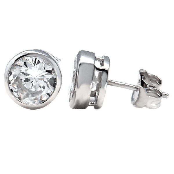 Sarria: 10mm, 8.0ct Russian IOF CZ Bezel Set 925 Silver Stud Earrings - Trustmark Jewelers - Earrings