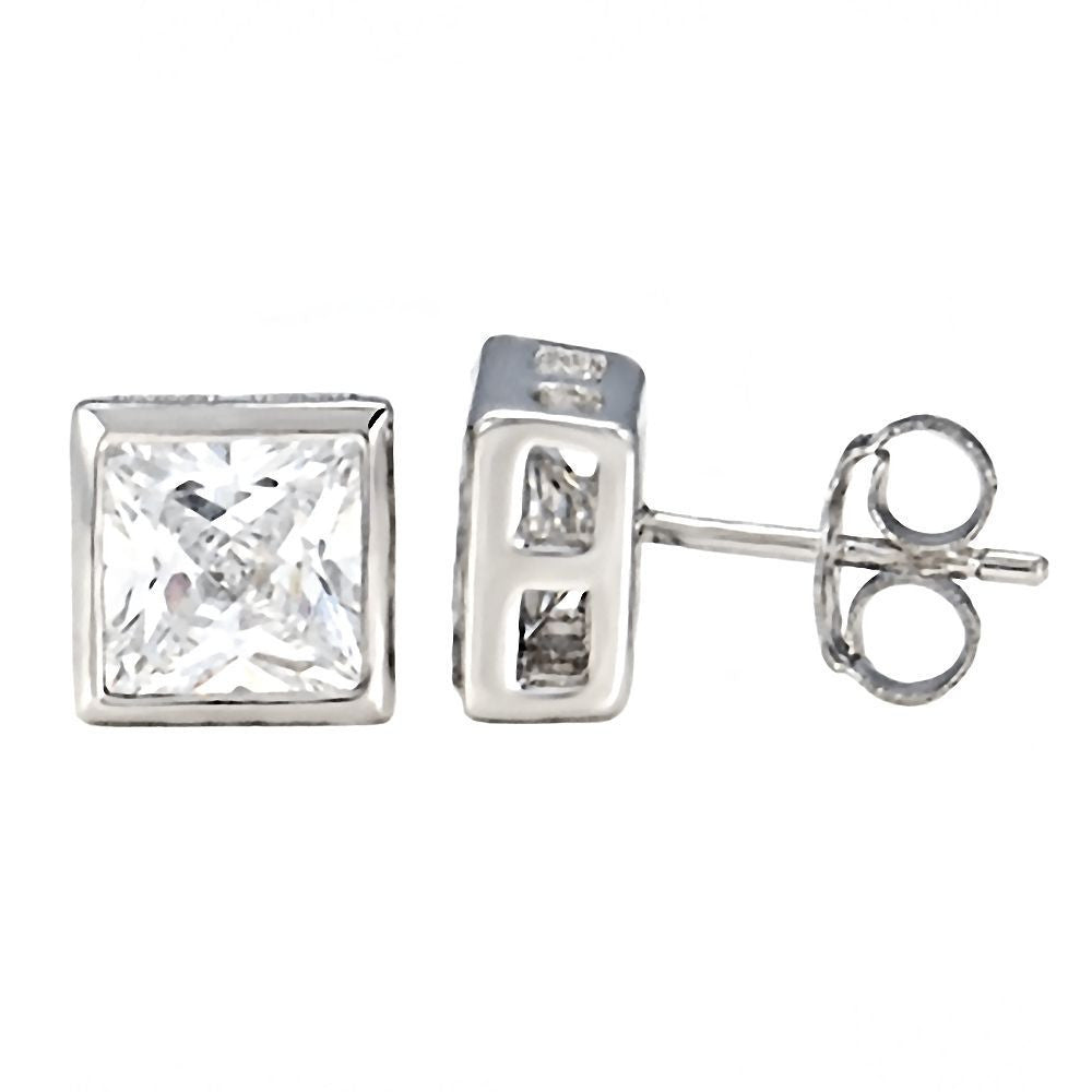 Selena: 1.5ct Russian IOF CZ Bezel Set Sterling Silver Stud Earrings - Trustmark Jewelers - Earrings