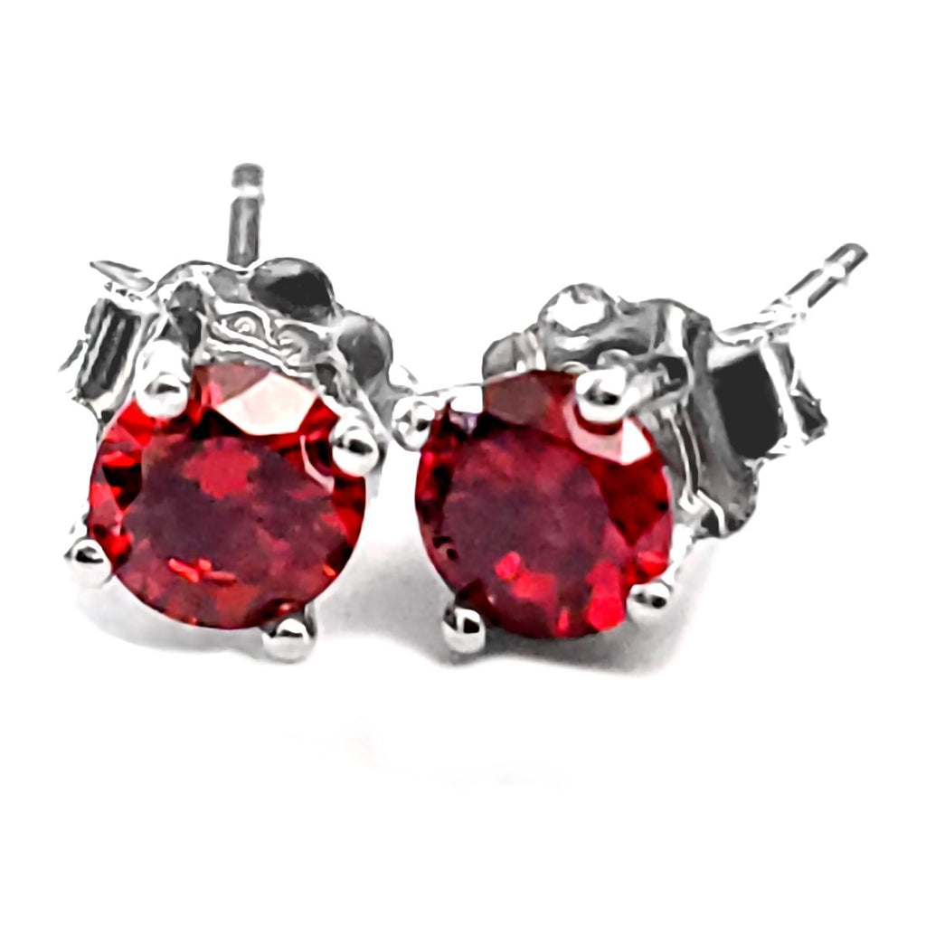 Trustmark Jewelers 4mm Brilliant Cut Simulated Garnet Ice CZ Silver Stud Earrings