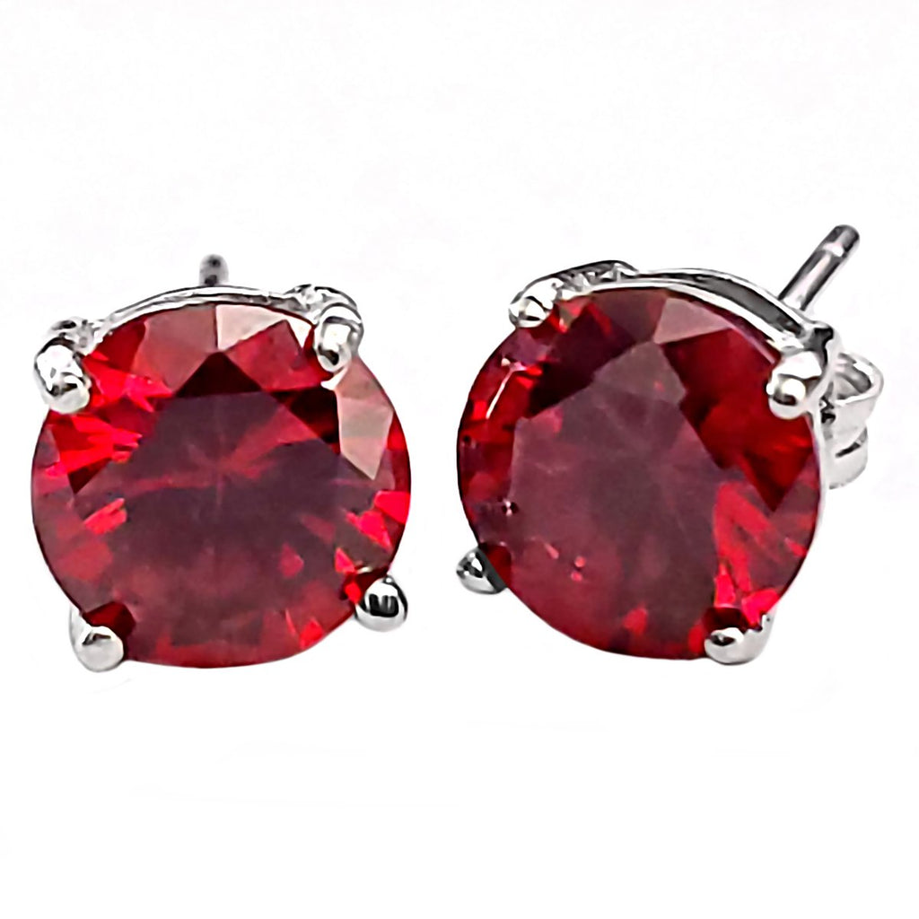 Trustmark Jewelers 6mm Brilliant Cut Simulated Garnet Ice CZ Silver Stud Earrings