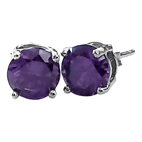 Trustmark 7mm Brilliant Cut Simulated Amethyst Ice CZ Silver Stud Earrings