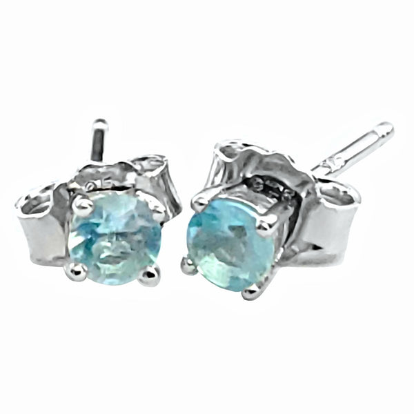 Trustmark Jewelers 3mm Brilliant Cut Simulated Aquamarine Silver Stud Earrings