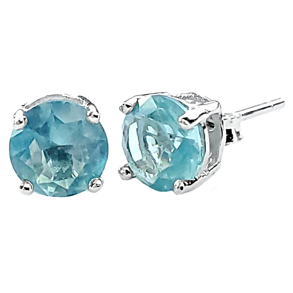 Trustmark Jewelers 6mm Brilliant Cut Simulated Aquamarine Silver Stud Earrings