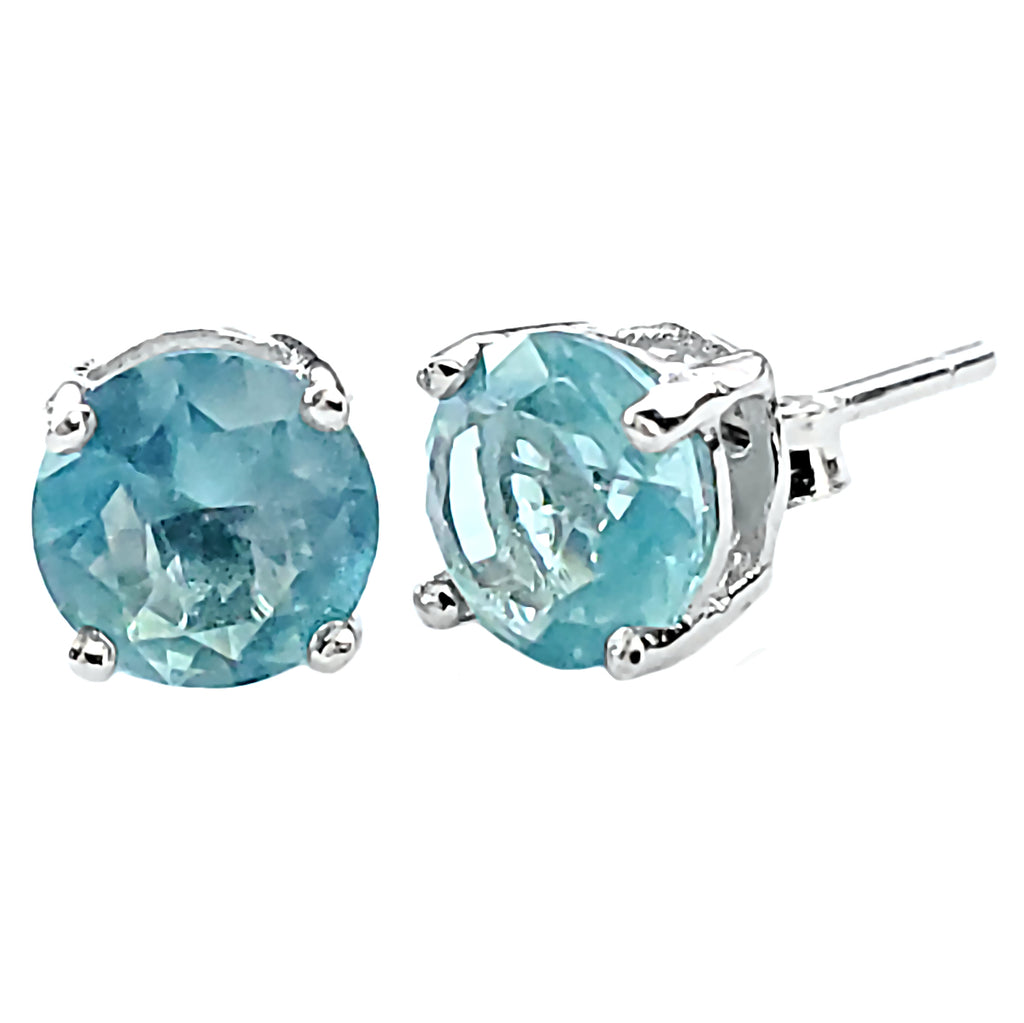 Trustmark 5mm Brilliant Cut Simulated Aquamarine Silver Stud Earrings
