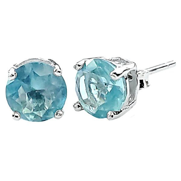 Trustmark 5mm Brilliant Cut Simulated Aquamarine Silver Stud Earrings