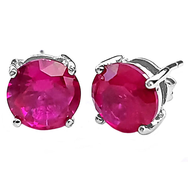 Trustmark Jewelers 6mm Brilliant Cut Simulated Ruby Ice CZ Silver Stud Earrings