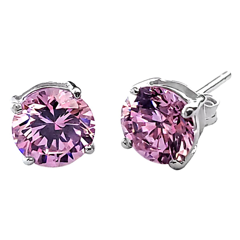 Trustmark Jewelers 7mm Brilliant Cut Simulated Pink Tourmaline Ice CZ Silver Stud Earrings