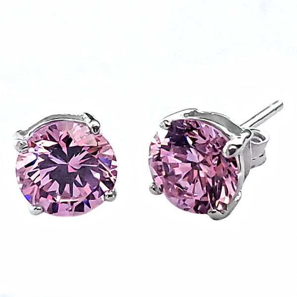Trustmark 3mm Brilliant Cut Simulated Pink Tourmaline Ice CZ Silver Stud Earrings
