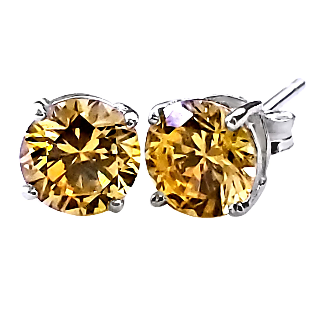 Trustmark 4mm Brilliant Cut Simulated Citrine Ice CZ Silver Stud Earrings