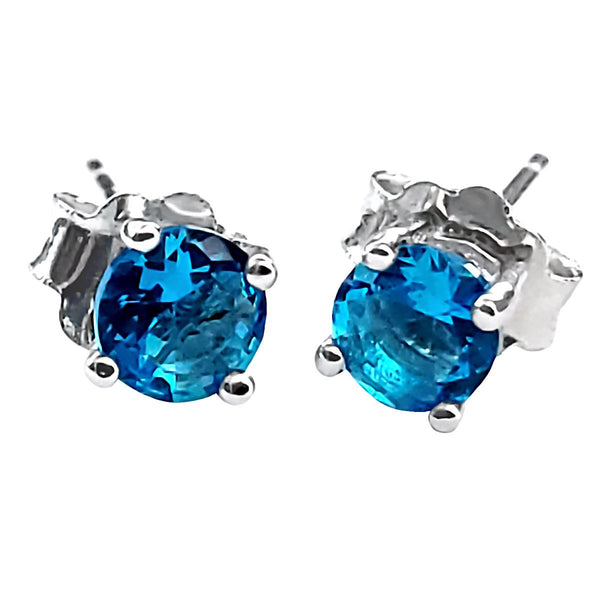 Trustmark Jewelers 4mm Brilliant Cut Simulated Blue Zircon Ice CZ Silver Stud Earrings