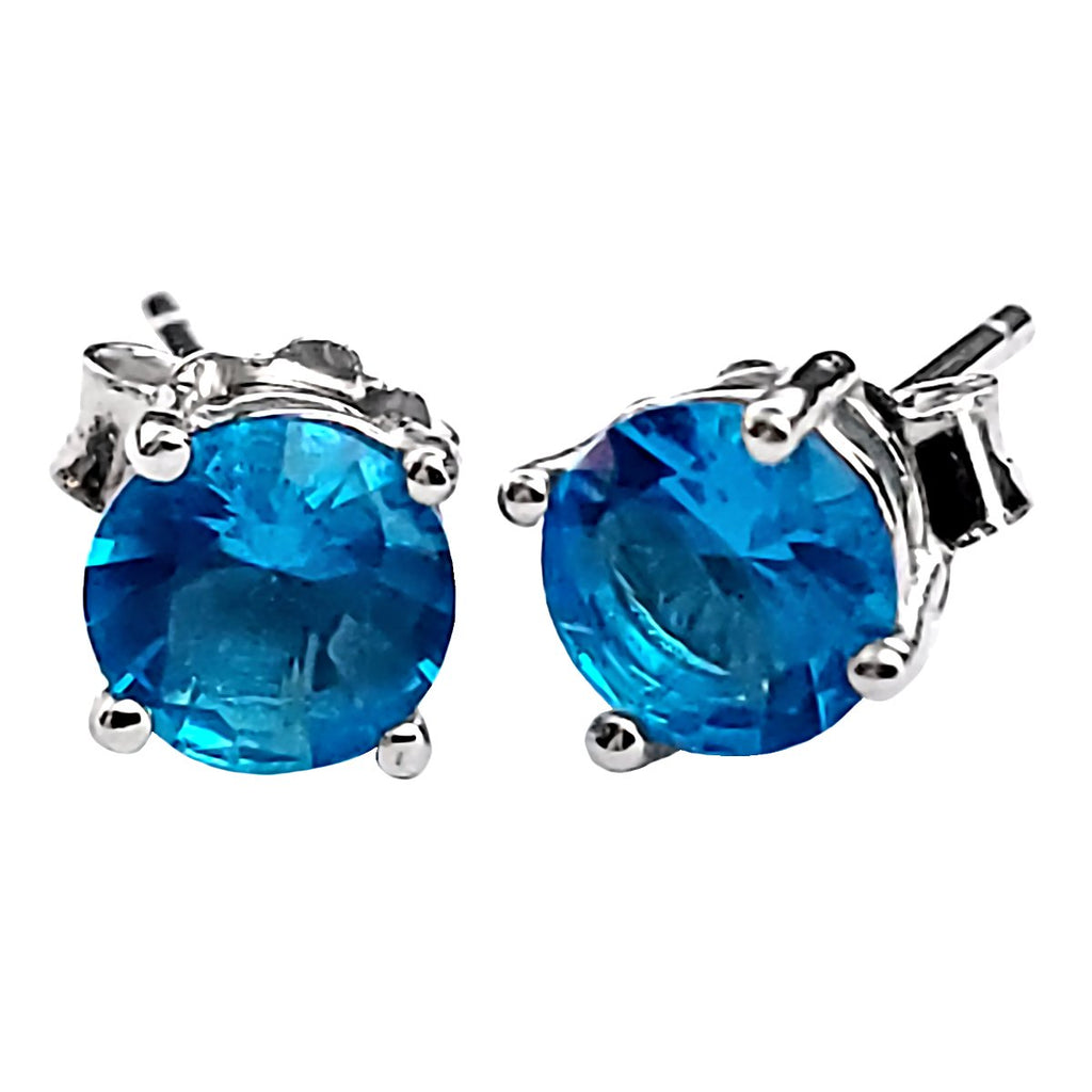 Trustmark Jewelers 5mm Brilliant Cut Simulated Blue Zircon Ice CZ Silver Stud Earrings