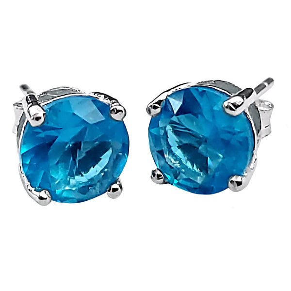 Trustmark Jewelers 6mm Brilliant Cut Simulated Blue Zircon Ice CZ Silver Stud Earrings