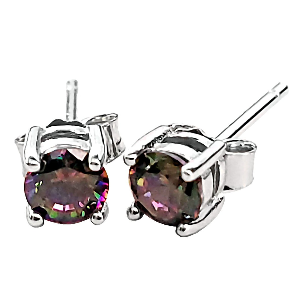 Trustmark Jewelers 4mm Brilliant Cut Simulated Mystic Rainbow Topaz Ice CZ Silver Stud Earrings