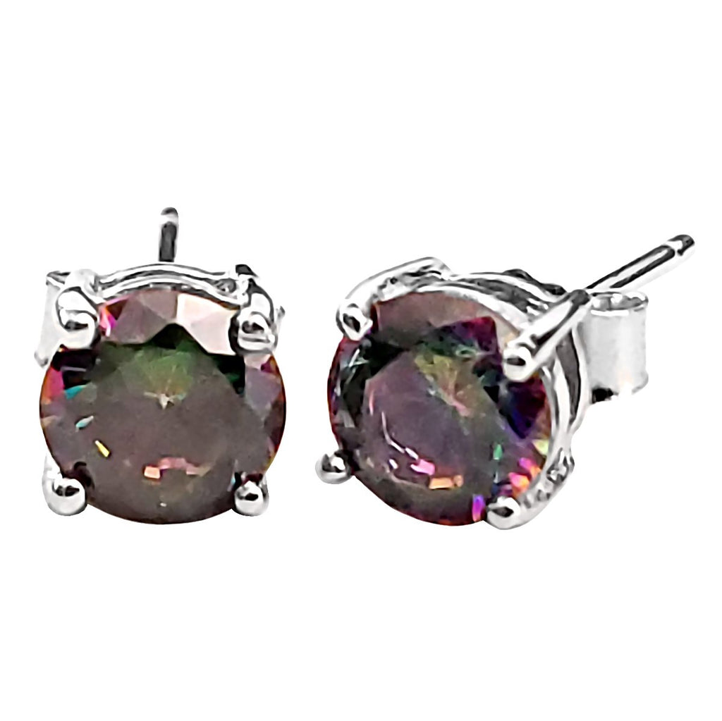 Trustmark Jewelers 5mm Brilliant Cut Simulated Mystic Rainbow Topaz Ice CZ Silver Stud Earrings