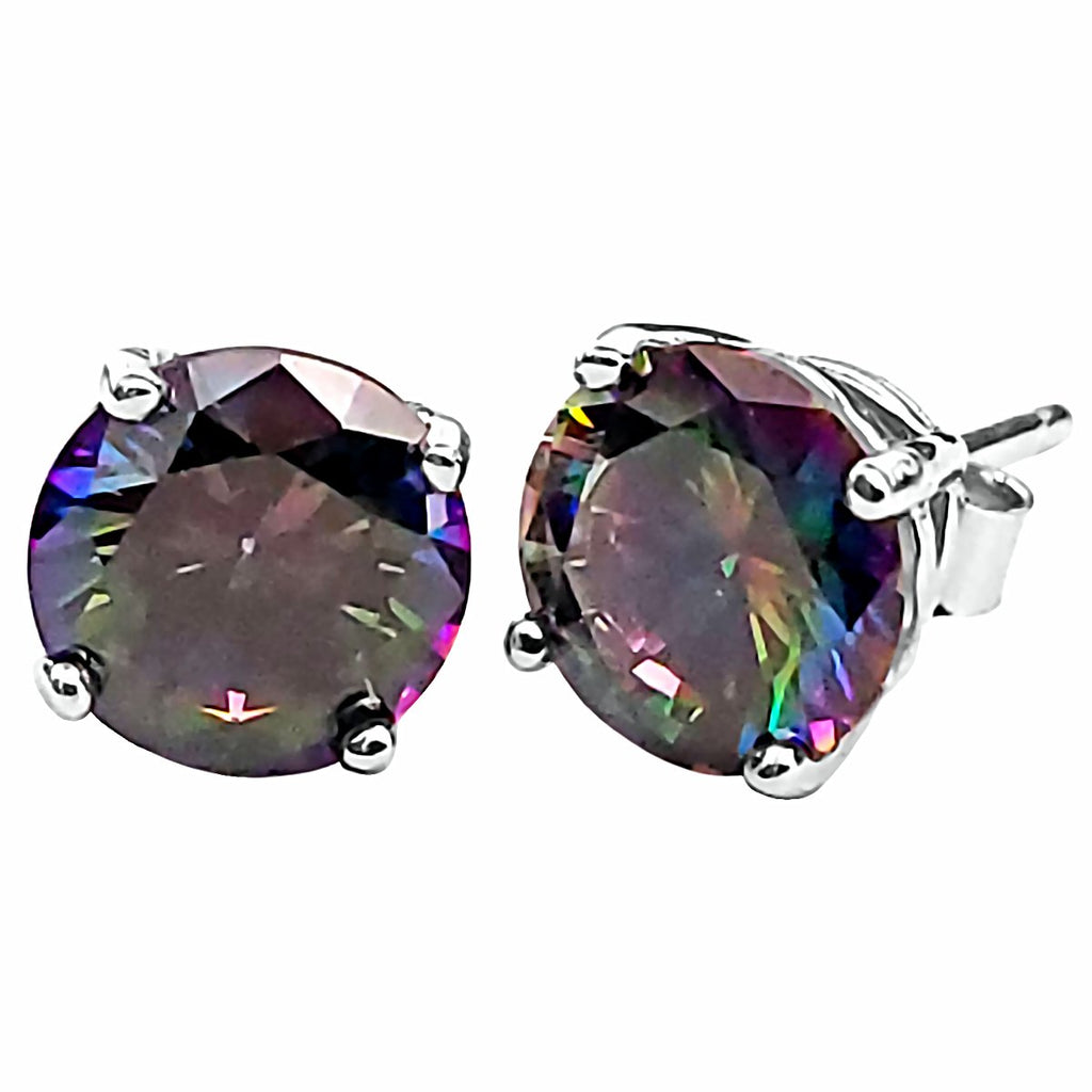 Trustmark 7mm Brilliant Cut Simulated Mystic Rainbow Topaz Ice CZ Silver Stud Earrings