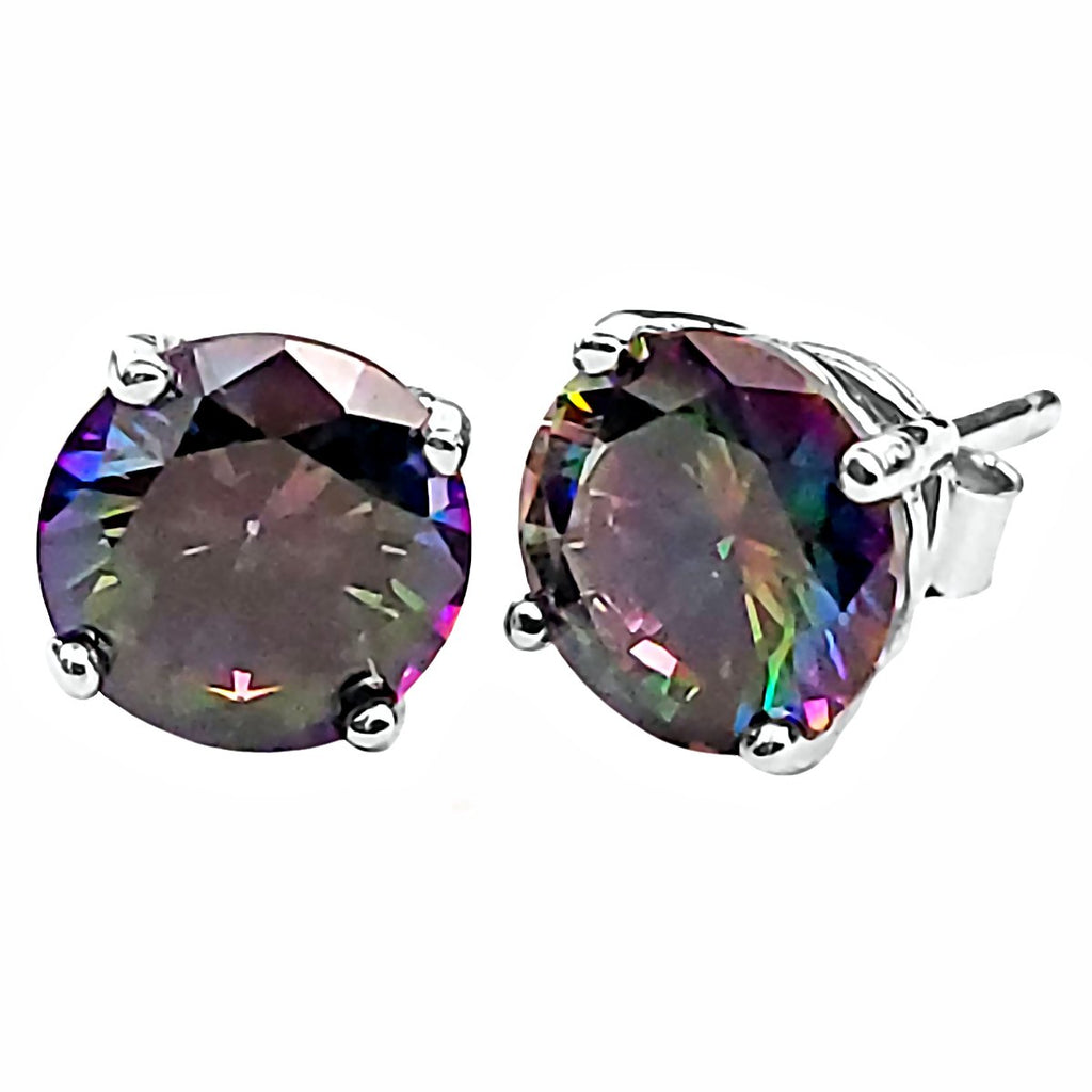 Trustmark 8mm Brilliant Cut Simulated Mystic Rainbow Topaz Ice CZ Silver Stud Earrings