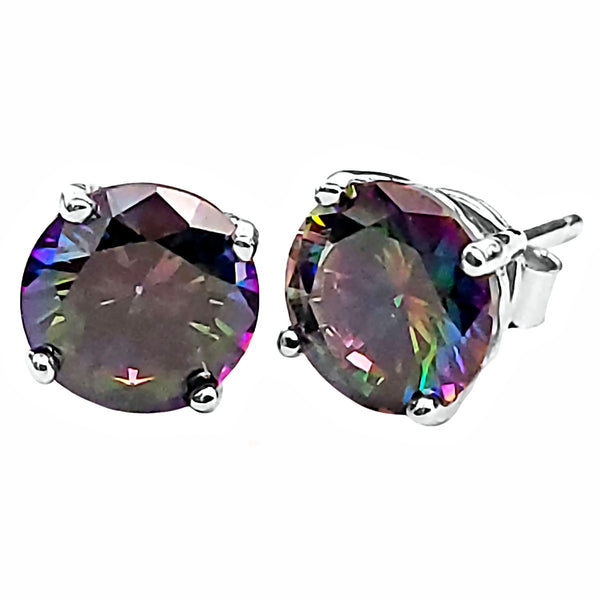 Trustmark 8mm Brilliant Cut Simulated Mystic Rainbow Topaz Ice CZ Silver Stud Earrings
