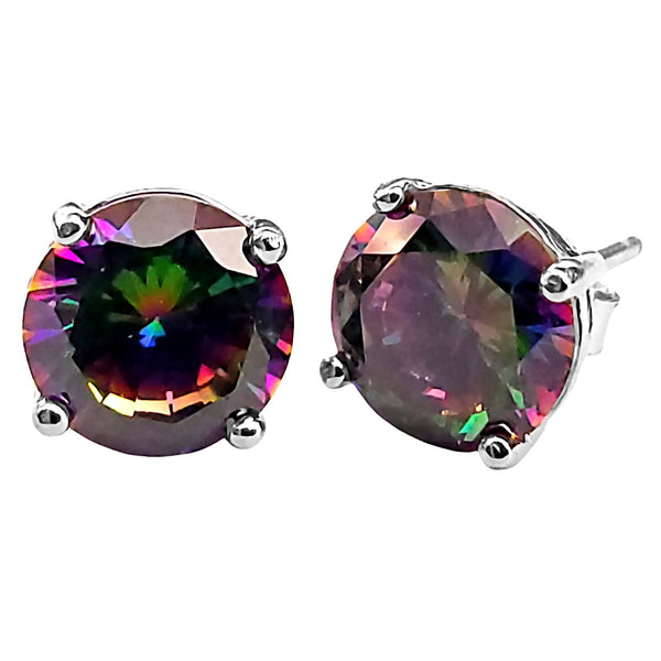 Trustmark 9mm Brilliant Cut Simulated Mystic Rainbow Topaz Ice CZ Silver Stud Earrings