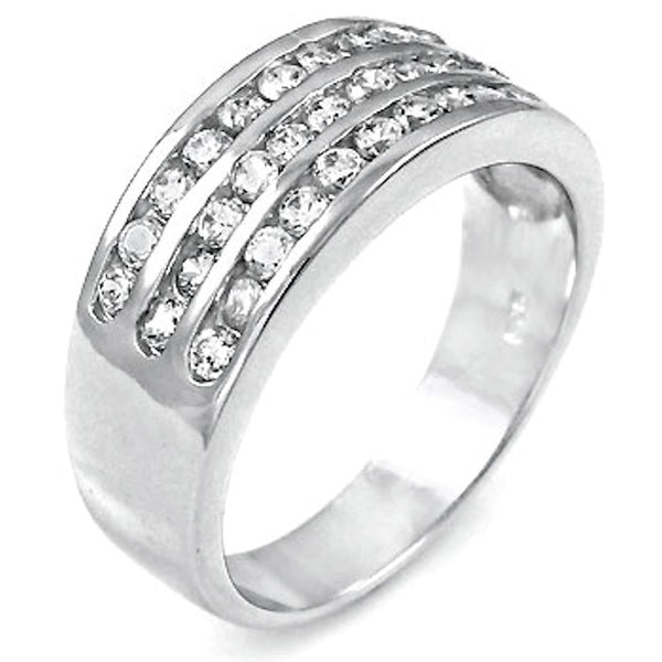9.5mm Round IOF CZ Three Line Men's Ring - Trustmark Jewelers - Mens Rings