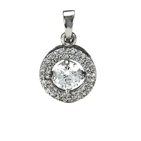 Kristina: 6mm IOF Diamond CZ w/ Micro-pave set accents Silver Pendant - Trustmark Jewelers - Pendants and Necklaces