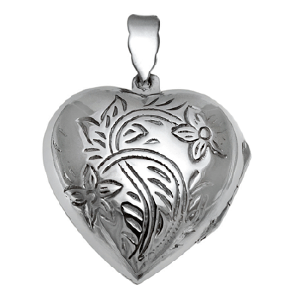 Floral Pattern Engraved Heart Locket Pendant 925 Sterling Silver - Trustmark Jewelers - Pendants and Necklaces