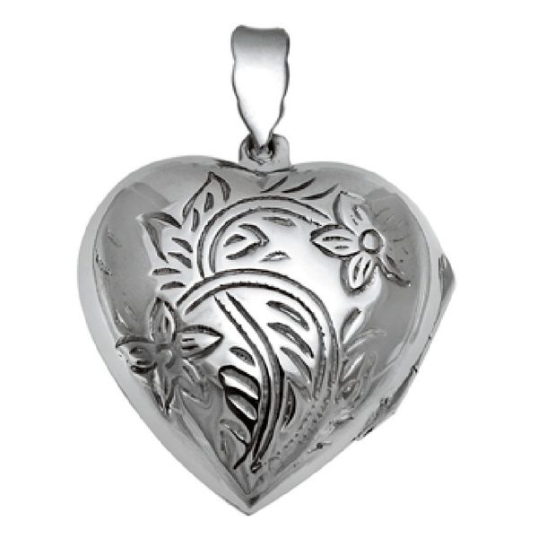 Floral Pattern Engraved Heart Locket Pendant 925 Sterling Silver - Trustmark Jewelers - Pendants and Necklaces