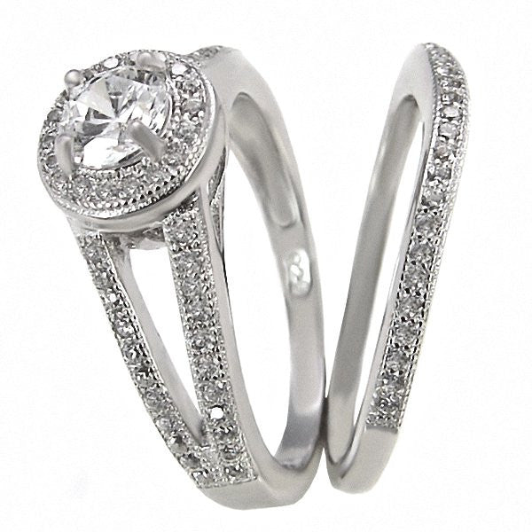 Jamie: 1.5ct Russian Ice on Fire CZ 2 pc Split Band Wedding Ring Set - Trustmark Jewelers - Wedding Ring Sets - 2