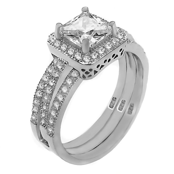 Bebe: 1.69ct Russian IOF CZ 2 pc Wedding Ring Set with Ring Guard - Trustmark Jewelers - Wedding Ring Sets
