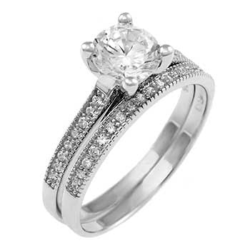 Polina: IOF CZ Micros Pave Set Semi Eternity 2 Pc. Wedding Set 925 Sterling Silver - Trustmark Jewelers - Wedding Ring Sets