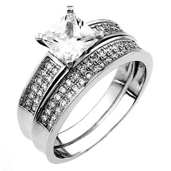 Rimona: IOF CZ Micro Pave Setting 2 Pc. Wedding Ring Set 925 Sterling Silver - Trustmark Jewelers - Wedding Ring Sets