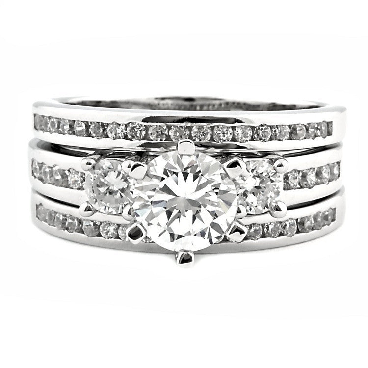 Lakoda 3: Stunning 1.58c Russian Ice Diamond CZ 3 Pc Wedding Ring Set - Trustmark Jewelers - Wedding Ring Sets - 1