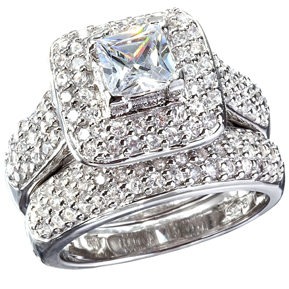 Adriannis: Russian Ice on Fire Simulated Diamond Wedding Ring Set