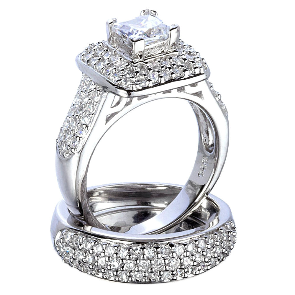 Adriannis: Russian Ice on Fire Simulated Diamond Wedding Ring Set