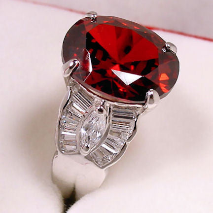 Valeska: 9.6ct Red Fire Garnet & Russian CZ Cocktail Dinner Ring - Trustmark Jewelers - Fashion Rings - 1