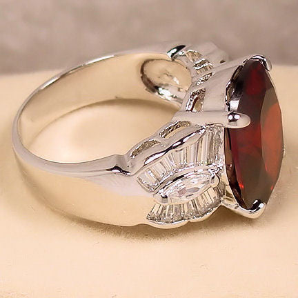 Valeska: 9.6ct Red Fire Garnet & Russian CZ Cocktail Dinner Ring - Trustmark Jewelers - Fashion Rings - 3