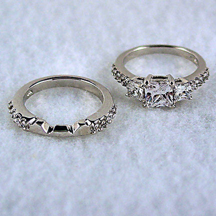 Katarina: 2.64ct 3 Stone Princess Cut Ice on Fire CZ Wedding Set - Trustmark Jewelers - Wedding Ring Sets - 3