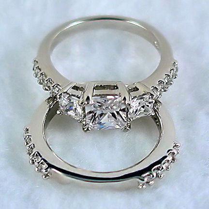 Katarina: 2.64ct 3 Stone Princess Cut Ice on Fire CZ Wedding Set - Trustmark Jewelers - Wedding Ring Sets - 4