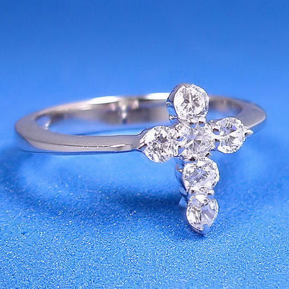 Hannah: Russian Ice CZ Cross Symbol Friendship Promise Ring 925 Silver - Trustmark Jewelers - Fashion Rings - 1
