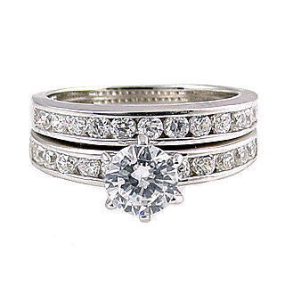 Sahara: 1.4ct Ice on Fire CZ 2 Piece Semi-Eternity Wedding Ring Set - Trustmark Jewelers - Wedding Ring Sets - 1