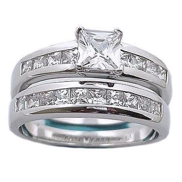 Kalia: 1.65ct Princess Cut Ice on Fire Russian CZ Wedding Ring Set - Trustmark Jewelers - Wedding Ring Sets - 1