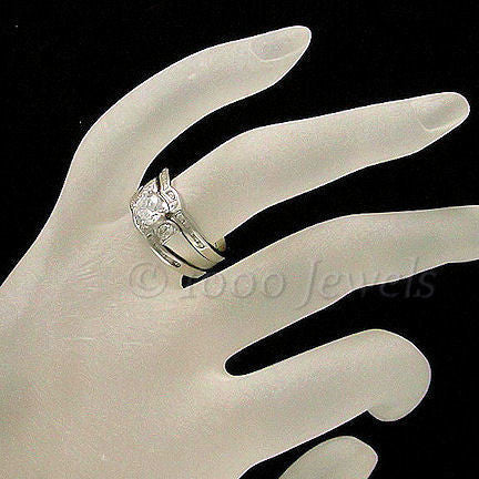 Serena: 1.7ct 2 Tone Platinum Finish Russian CZ Wedding Ring Set - Trustmark Jewelers - Wedding Ring Sets - 4